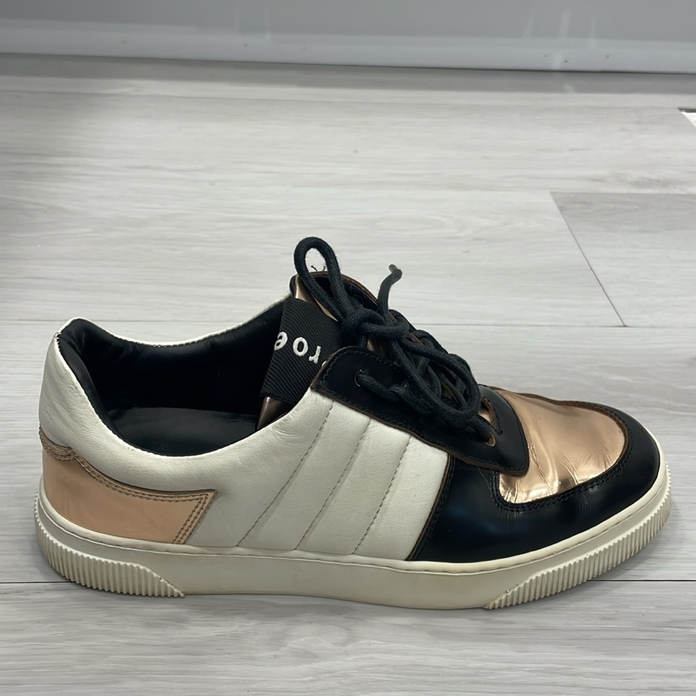 Proenza Schouler Black, Cream & Rose Gold Metallic Sneakers Size 36 - Picture 11 of 16
